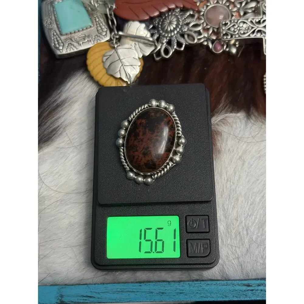 CII MEXICO Sterling Silver Red Jasper Black Mix Pin Brooch Pendant Signed 925